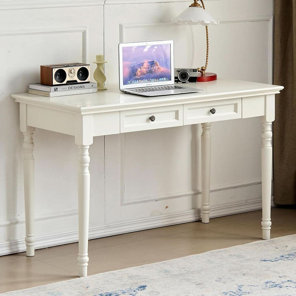 Solid wood writing desk with drawers